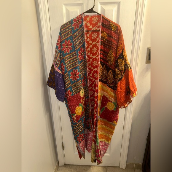 Rahab’s Rope Reversible Kantha Patchwork Kimono Robe - Picture 1 of 12